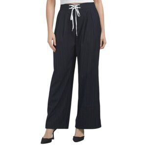 AVEC LES FILLES Navy Pinstripe Tie Trouser Pants